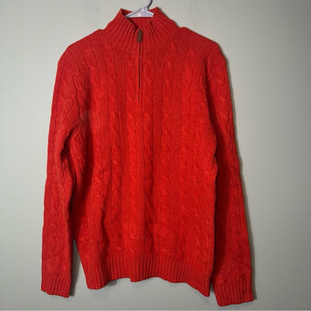 Polo Ralph Lauren Lambs Wool Rope Cable‎ 1/4 Zip Knit Sweater Pullover M Vintage